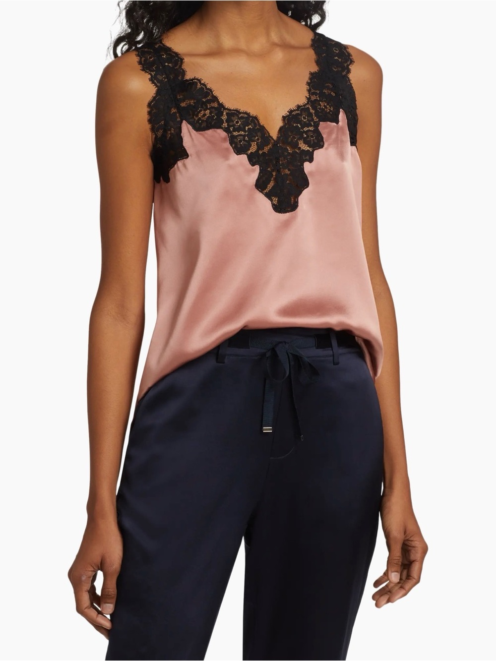 Cami NYC Satin Lace-Trim Cami — Dusty Rose & Black